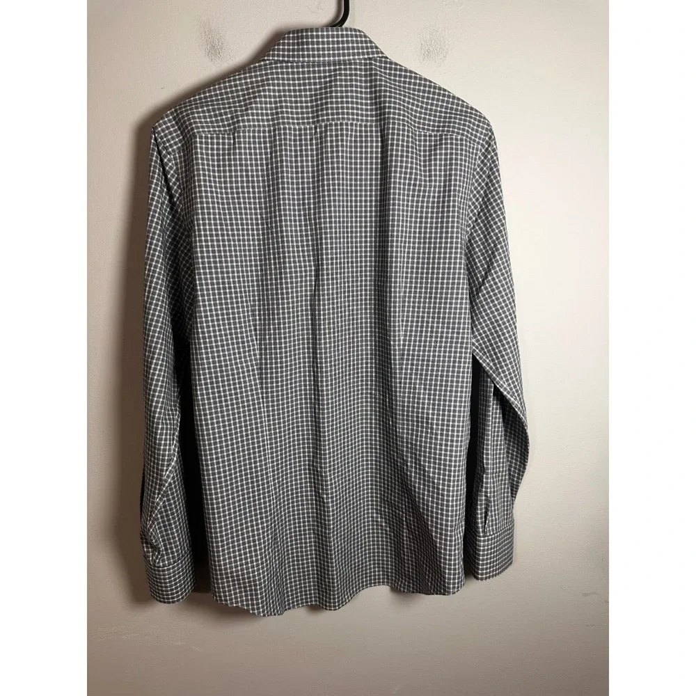 Banana Republic Mens Slim Fit Non-Iron Dress Shirt Navy White‎ Gingham Small S
